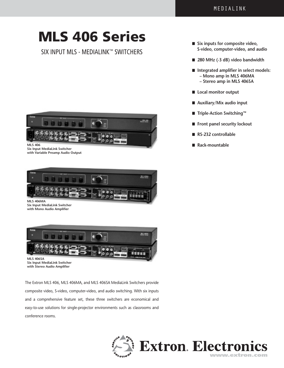 Extron electronic MLS 406 Series User Manual | 4 pages