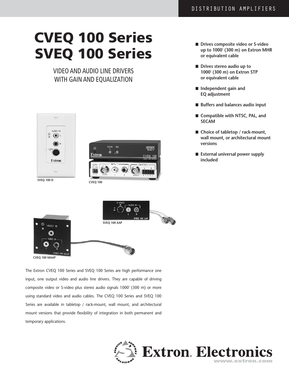 Extron electronic Video and Audio Line Drivers with Gain and EquaLization CVEQ 100 User Manual | 4 pages