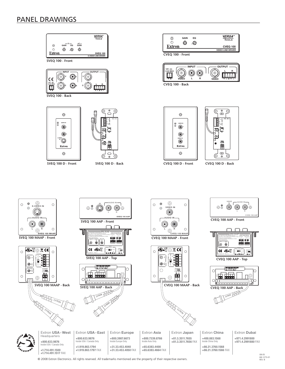 Panel drawings, S veq 100 aap, Cveq 100 aap | Extron electronic Video and Audio Line Drivers with Gain and EquaLization CVEQ 100 User Manual | Page 4 / 4