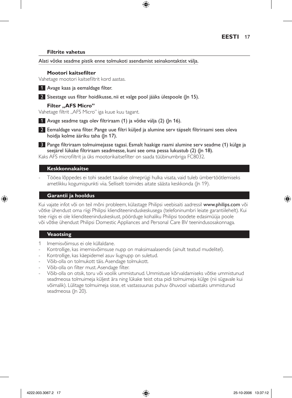 Philips FC8390 User Manual | Page 17 / 62