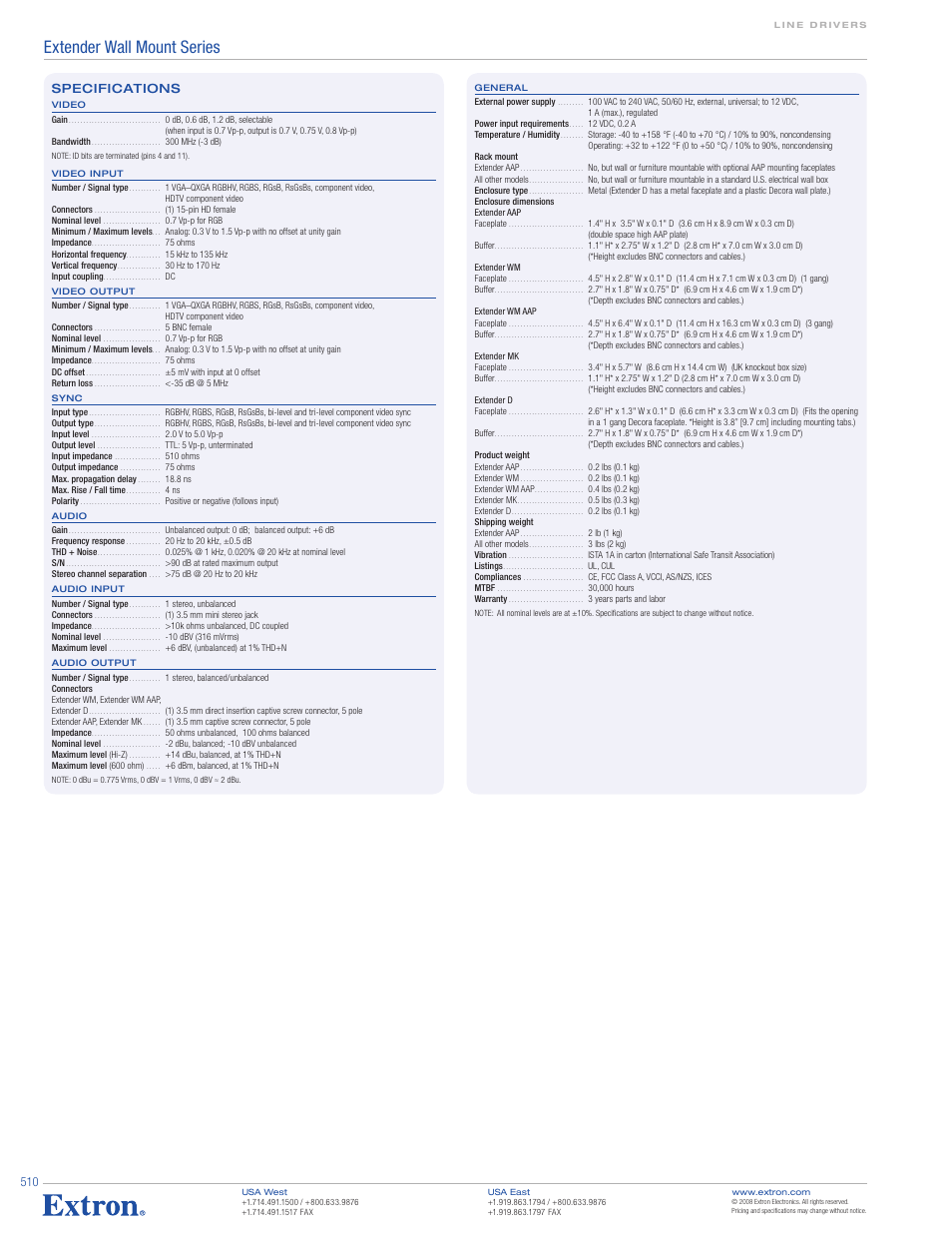 Extender wall mount series | Extron electronic Extender Wall Mount Series User Manual | Page 4 / 4
