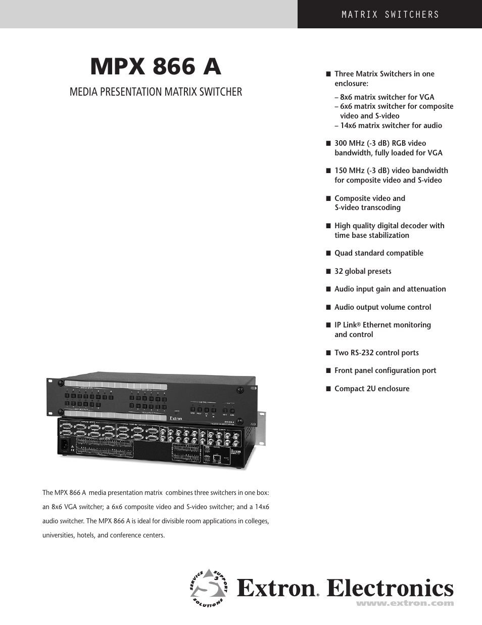 Extron electronic MPX 866 A User Manual | 4 pages