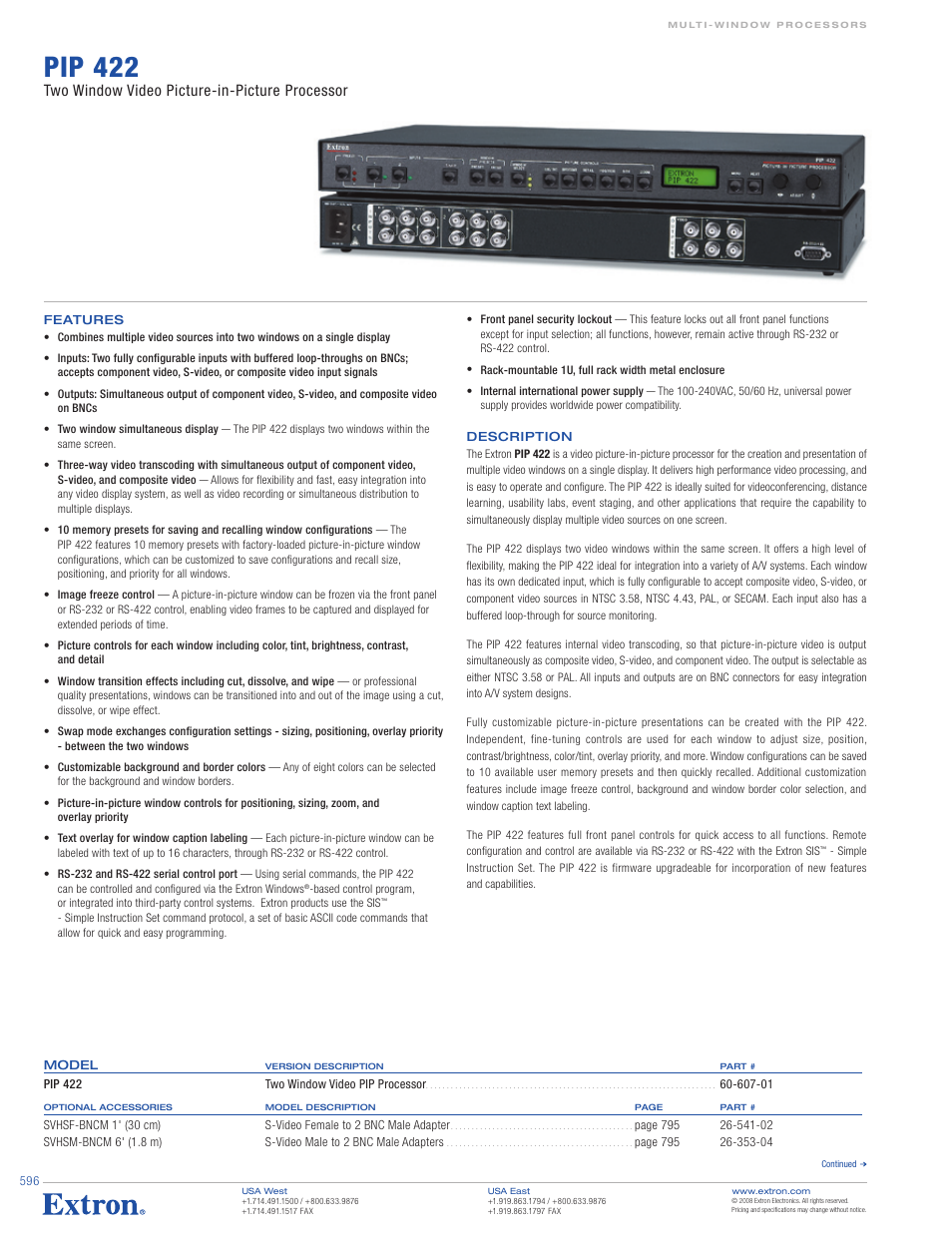 Extron electronic PIP 422 User Manual | 2 pages