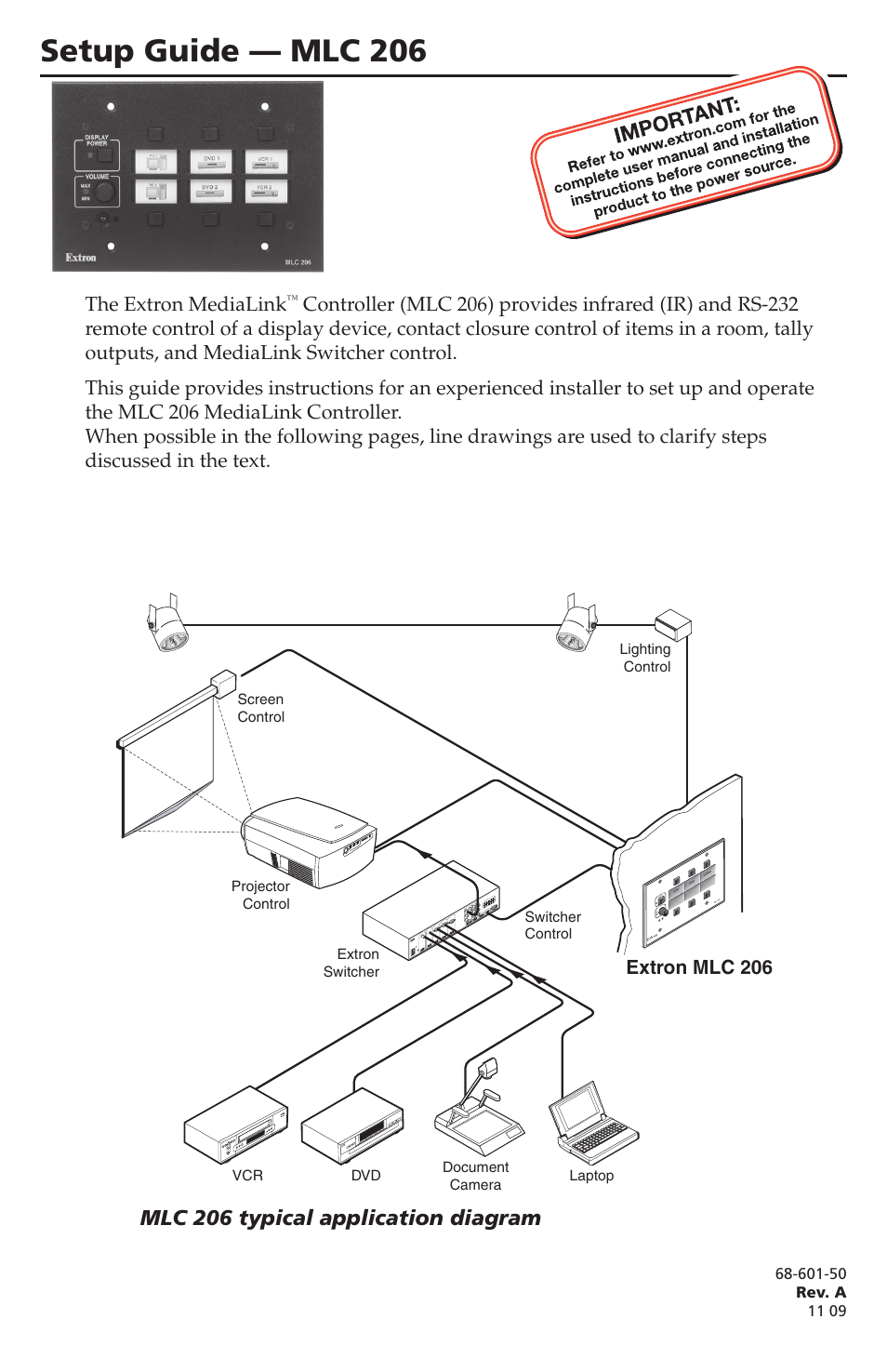 Extron Electronics MLC 206 User Manual | 8 pages