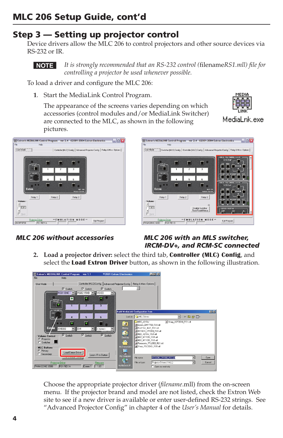 Mlc 206 setup guide, cont’d, Step 3 — setting up projector control | Extron Electronics MLC 206 User Manual | Page 4 / 8