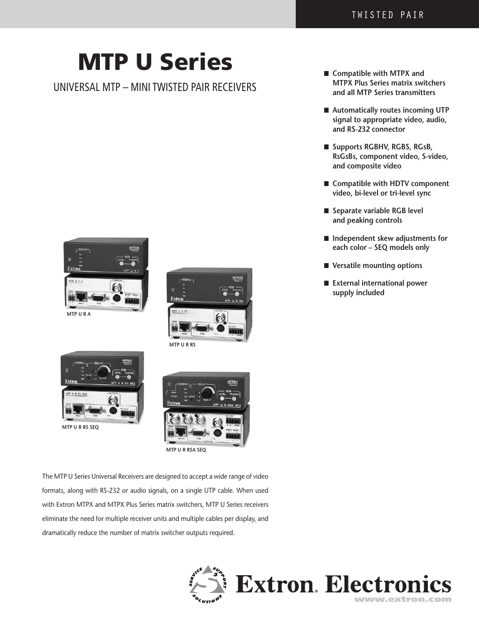 Extron electronic Universal MTP - Minitwisted Pair Receivers MTP U Series User Manual | 4 pages