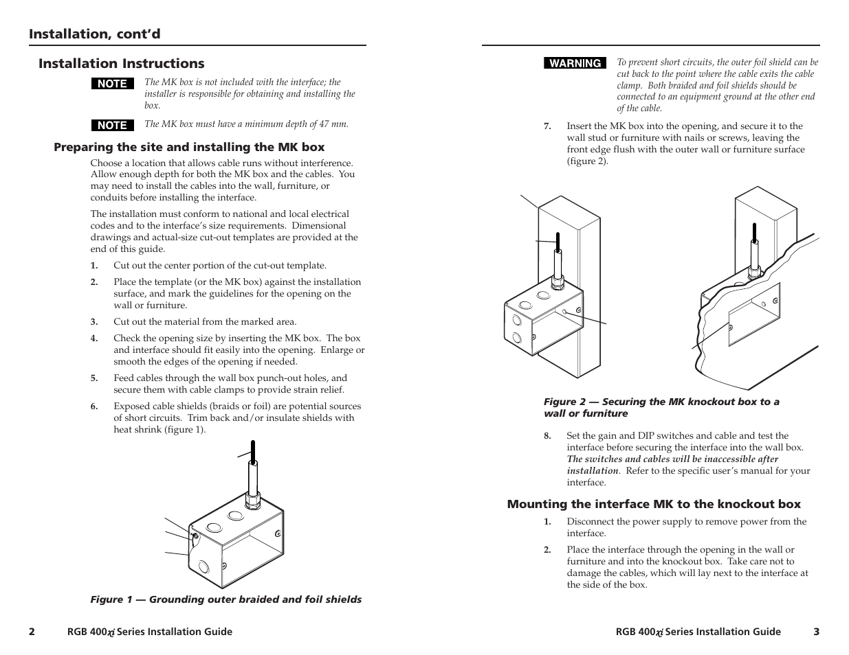 Installation, cont’d, Installation instructions | Extron Electronics RGB 400xi Series User Manual | Page 5 / 11