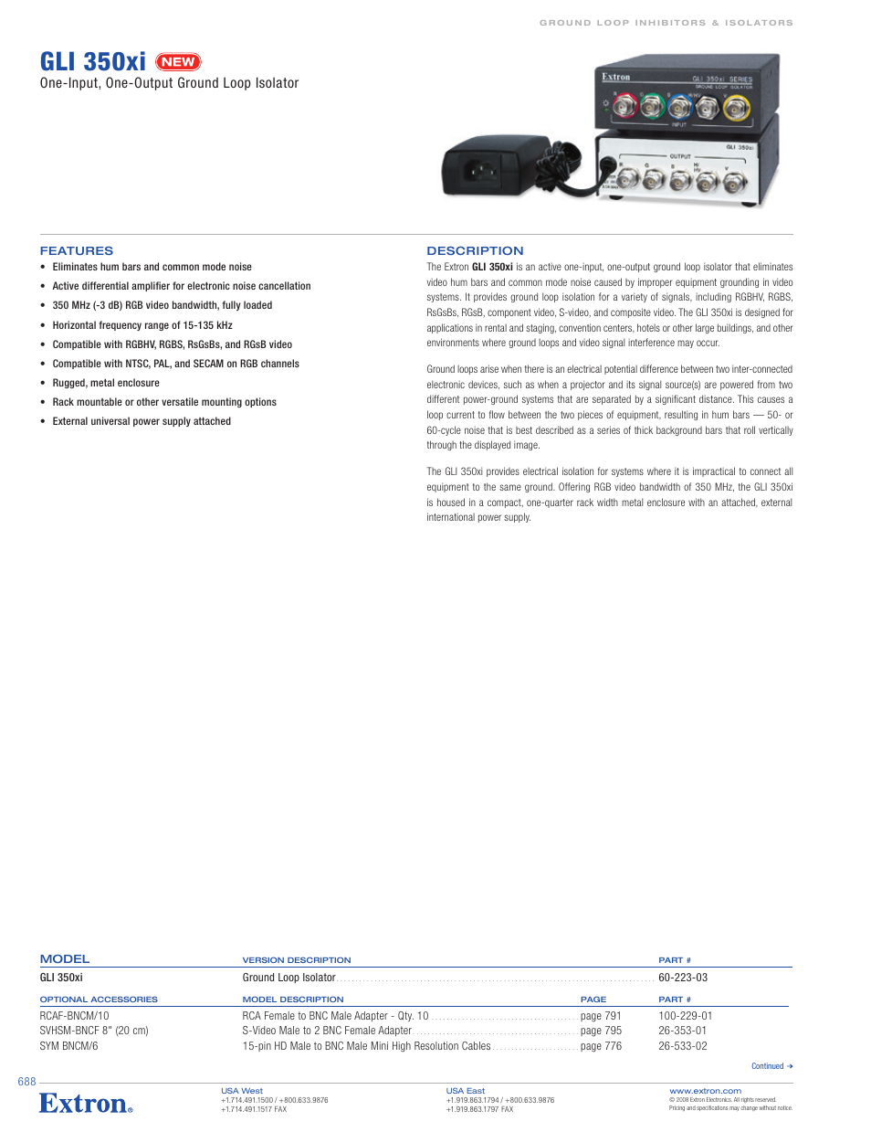 Extron electronic GLI 350xi User Manual | 2 pages