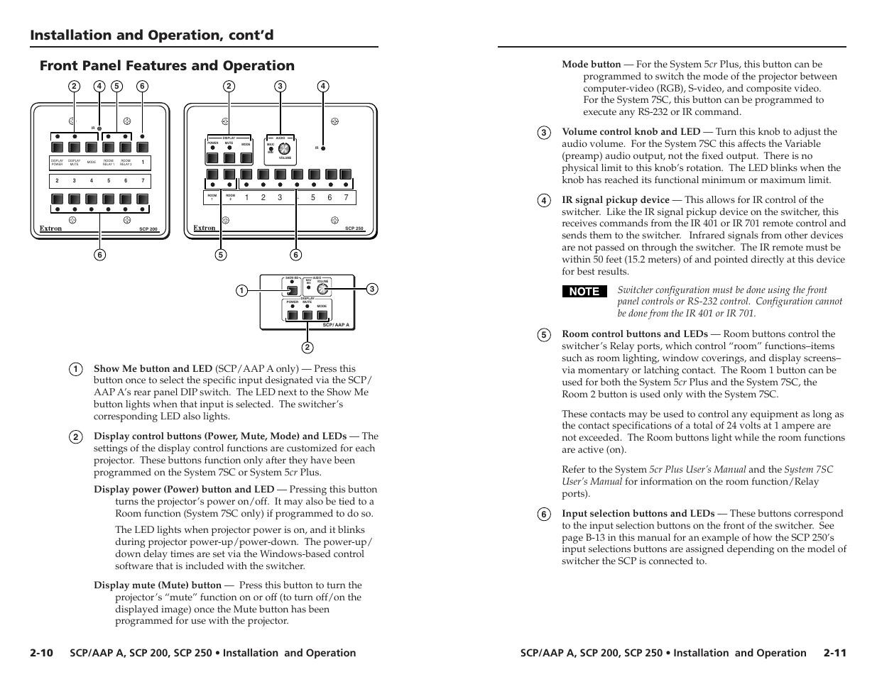 Front panel features & operation | Extron Electronics SCP_AAP A User Manual | Page 10 / 21