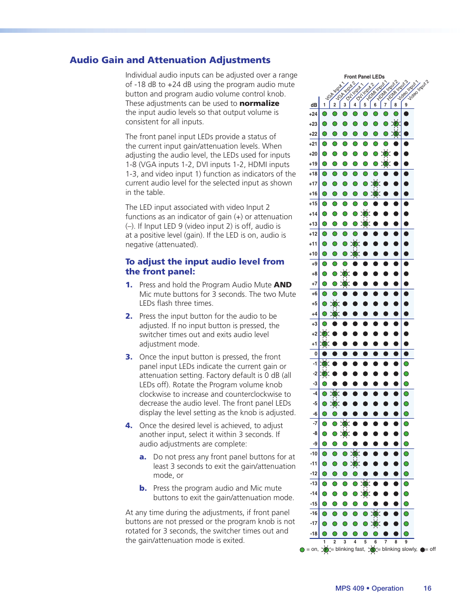 Audio gain and attenuation adjustments | Extron Electronics MPS 409 User Manual | Page 22 / 43