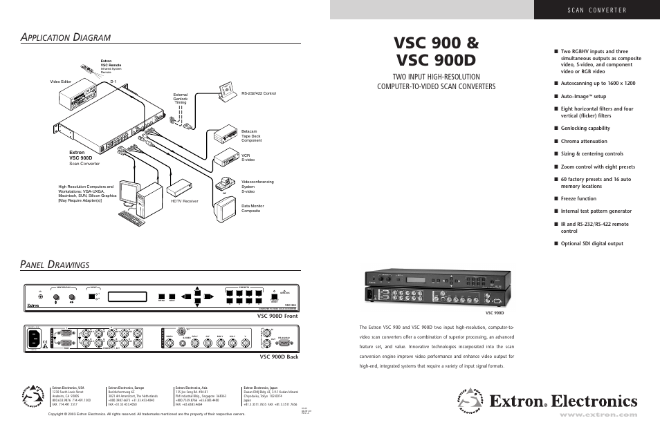 Pplication, Iagram, Anel | Rawings, Scan converter | Extron electronic VSC 900D User Manual | Page 3 / 4