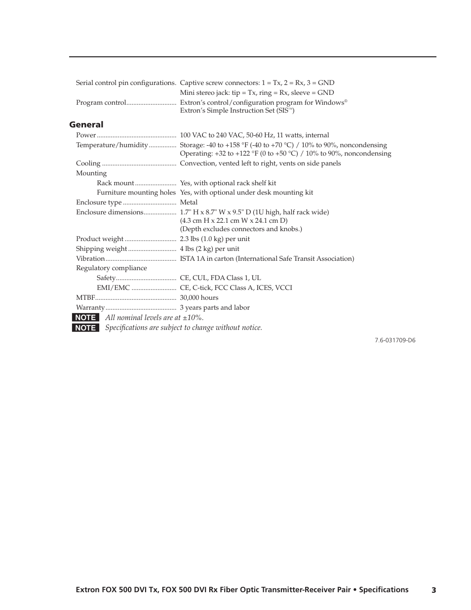 Extron electronic Fiber Optic Transmitter-Receiver Pair FOX 500 DVI Tx User Manual | Page 3 / 3