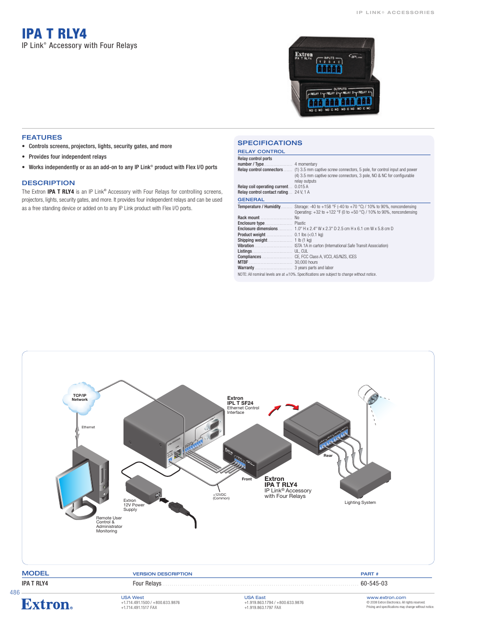 Extron electronic IP Link Accessory with Four Relays IPA T RLY4 User Manual | 1 page