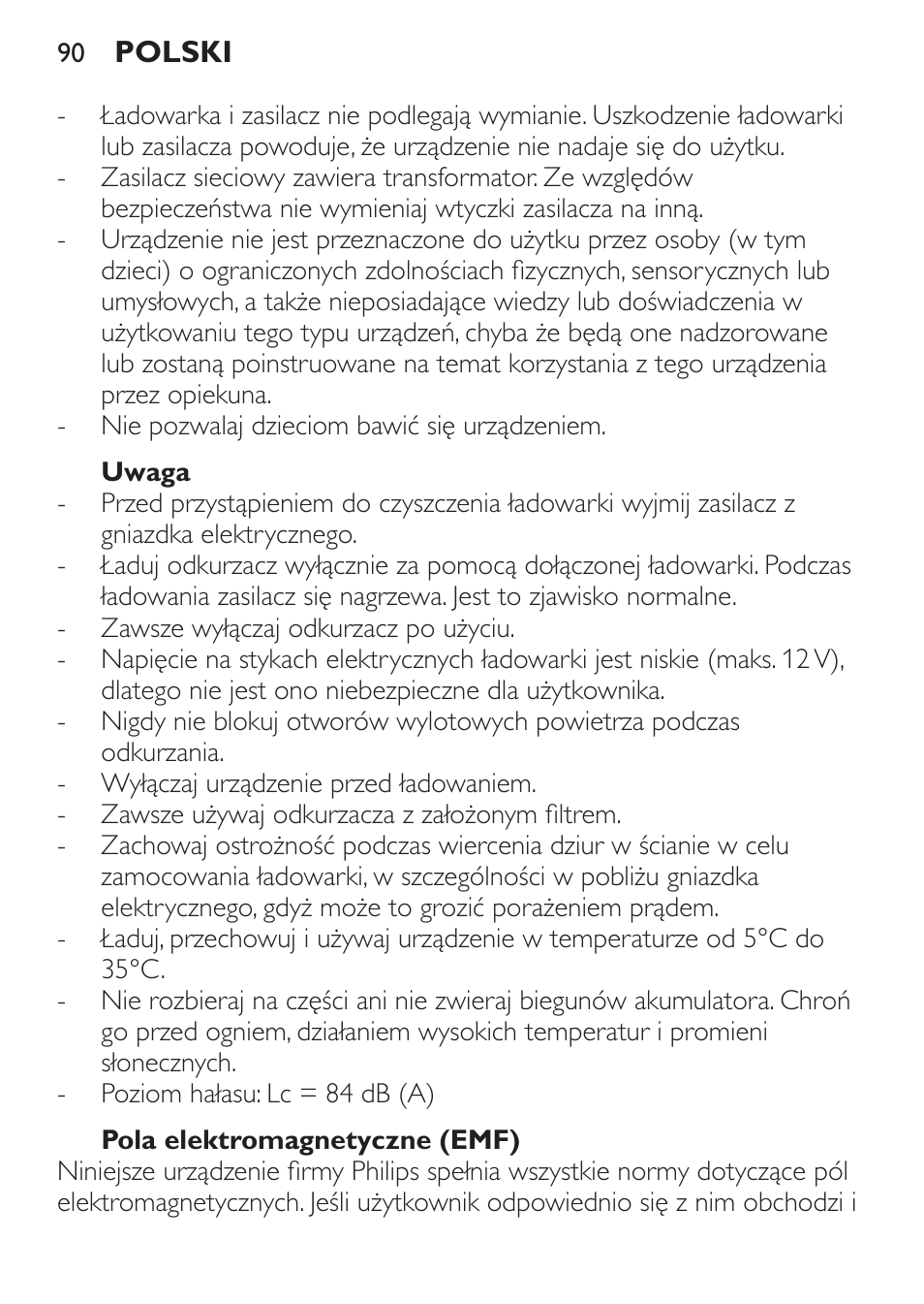 Uwaga, Pola elektromagnetyczne (emf) | Philips FC6146 User Manual | Page 90 / 156