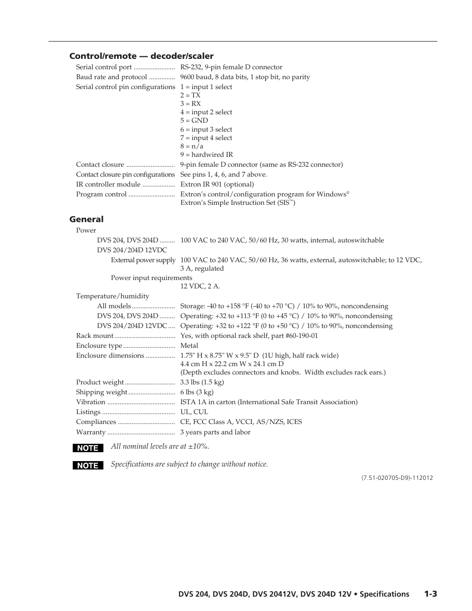 Extron electronic Digital Video Scalers DVS 204 Series User Manual | Page 2 / 2