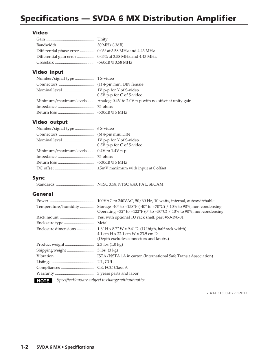 Extron electronic SVDA 6 MX User Manual | 1 page