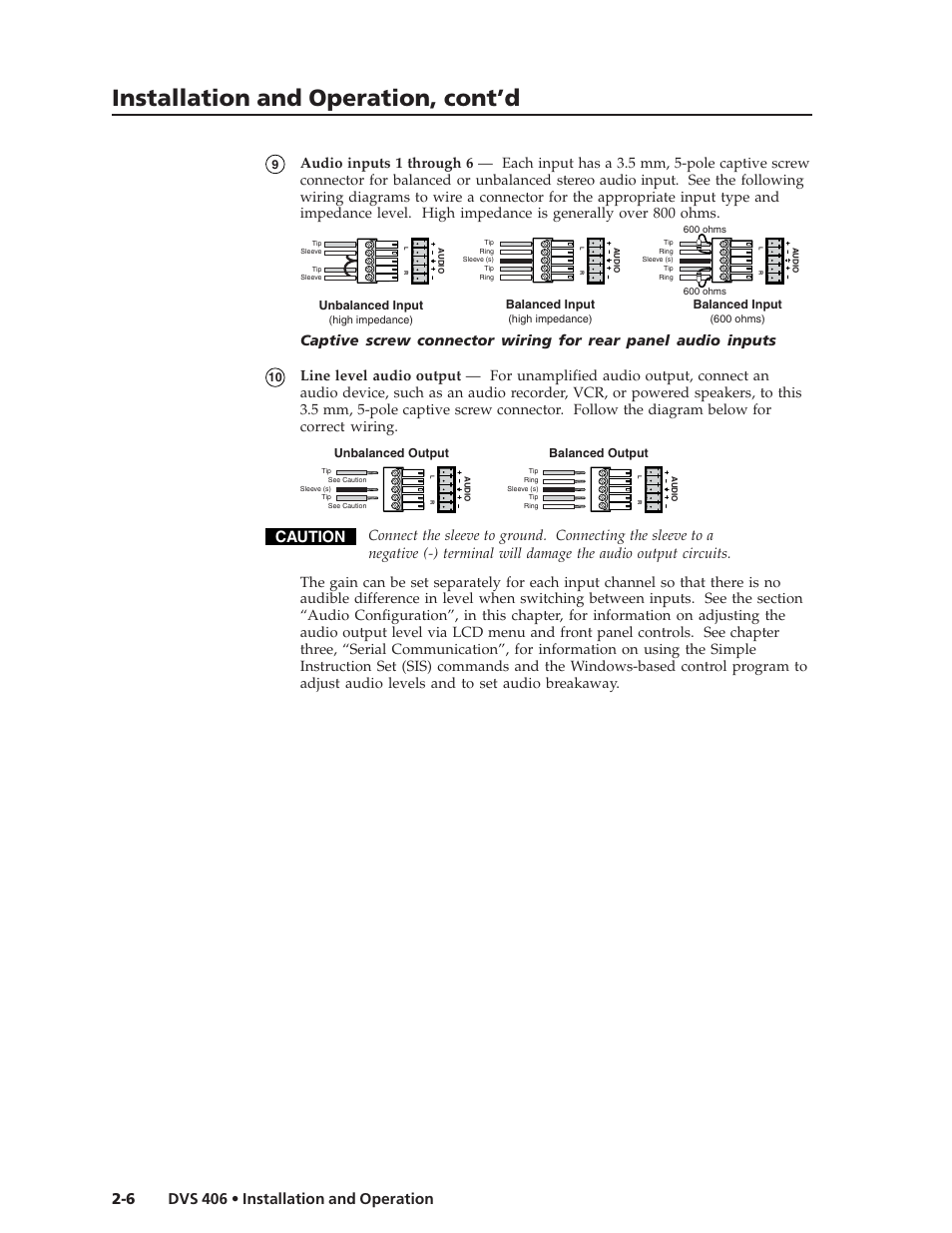 Installation and operation, cont’d, Caution | Extron Electronics DVS 406 Series User Manual | Page 18 / 56