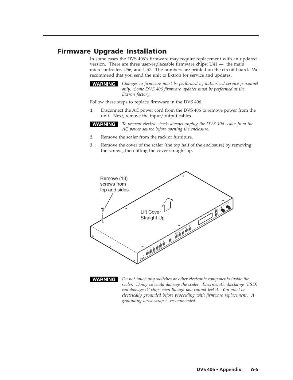 Firmware upgrade installation, A-5 dvs 406 • appendix | Extron Electronics DVS 406 Series User Manual | Page 49 / 56