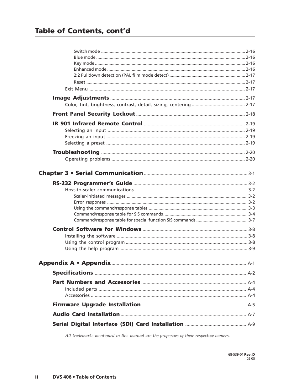 Table of contents, cont’d | Extron Electronics DVS 406 Series User Manual | Page 8 / 56
