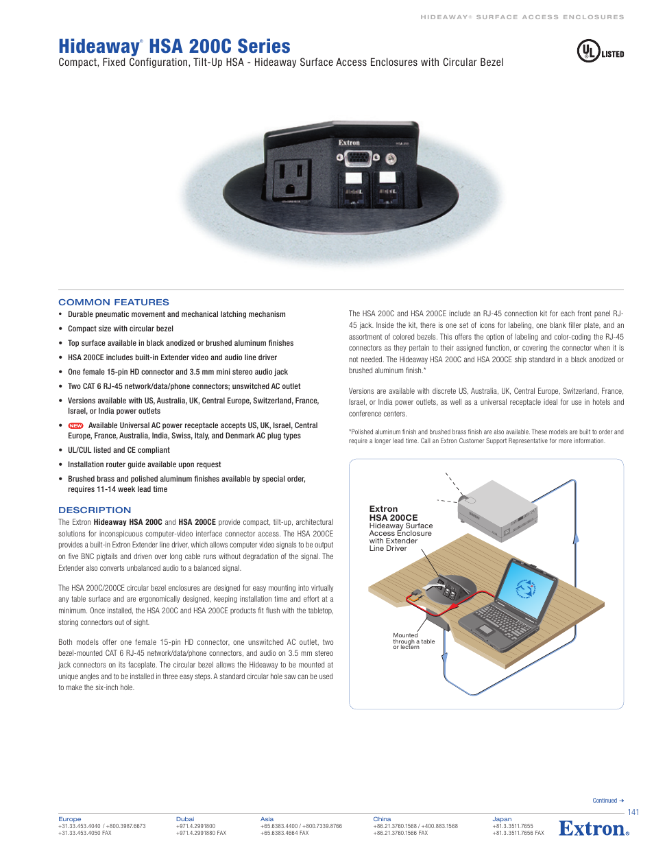 Extron electronic Hideaway HSA 200CE User Manual | 3 pages