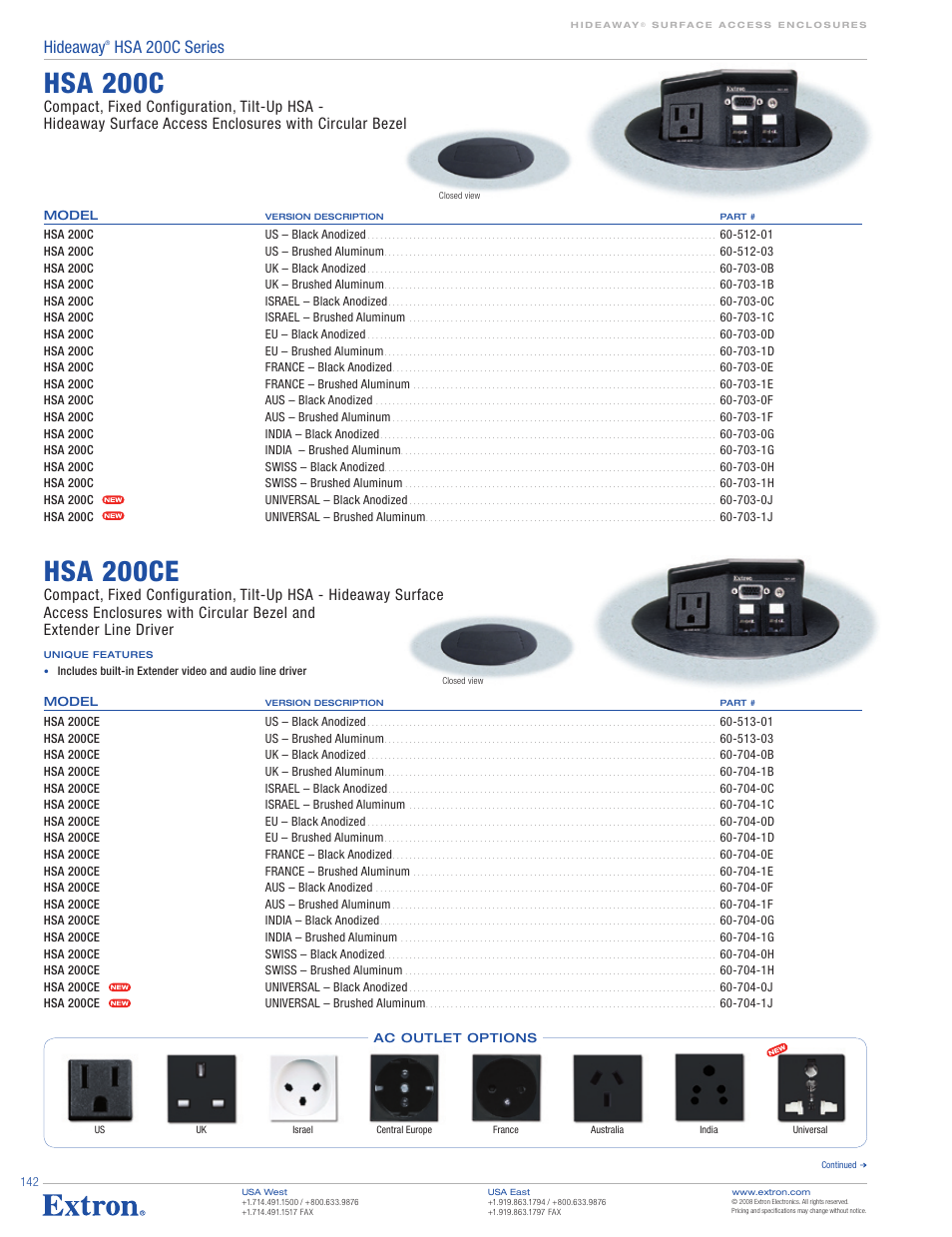 Hsa 200c, Hsa 200ce, Hideaway | Hsa 200c series | Extron electronic Hideaway HSA 200CE User Manual | Page 2 / 3