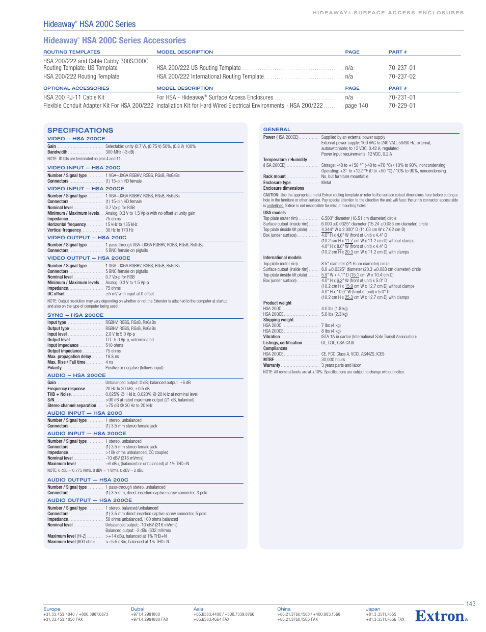 Hideaway, Hsa 200c series, Hsa 200c series accessories | Extron electronic Hideaway HSA 200CE User Manual | Page 3 / 3