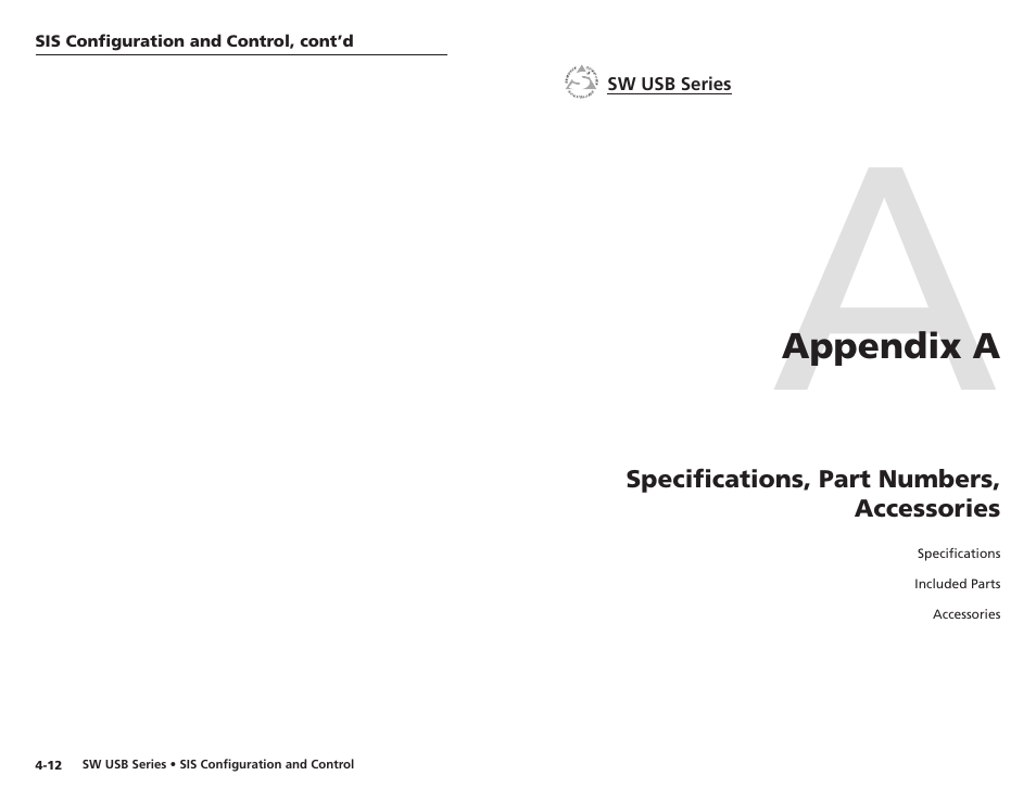 Appendix a, Specifications, part numbers, accessories, Appendix a • specifications, part numbers | Accessories | Extron electronic RSB 126 User Manual | Page 27 / 30