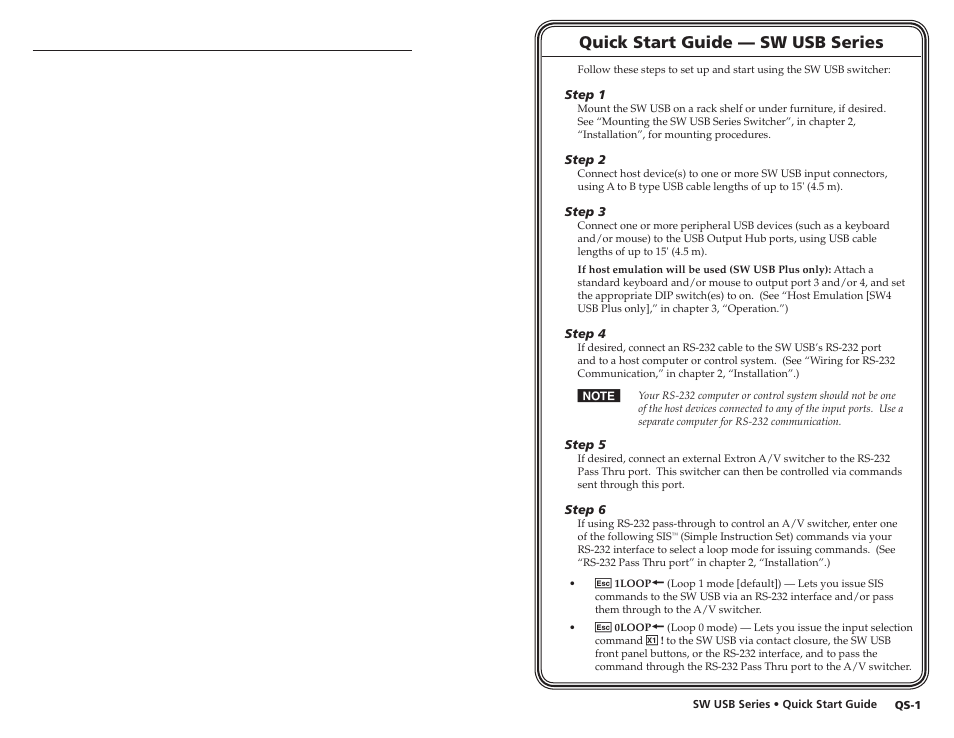 Quick start guide — sw usb series | Extron electronic RSB 126 User Manual | Page 4 / 30