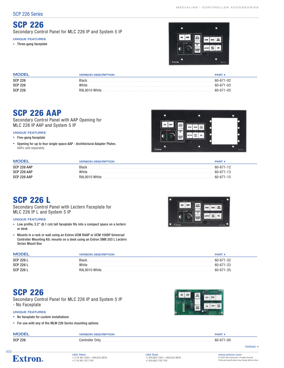 Scp 226, Scp 226 aap, Scp 226 l | Scp 226 series | Extron electronic MLC 226 IP User Manual | Page 2 / 3