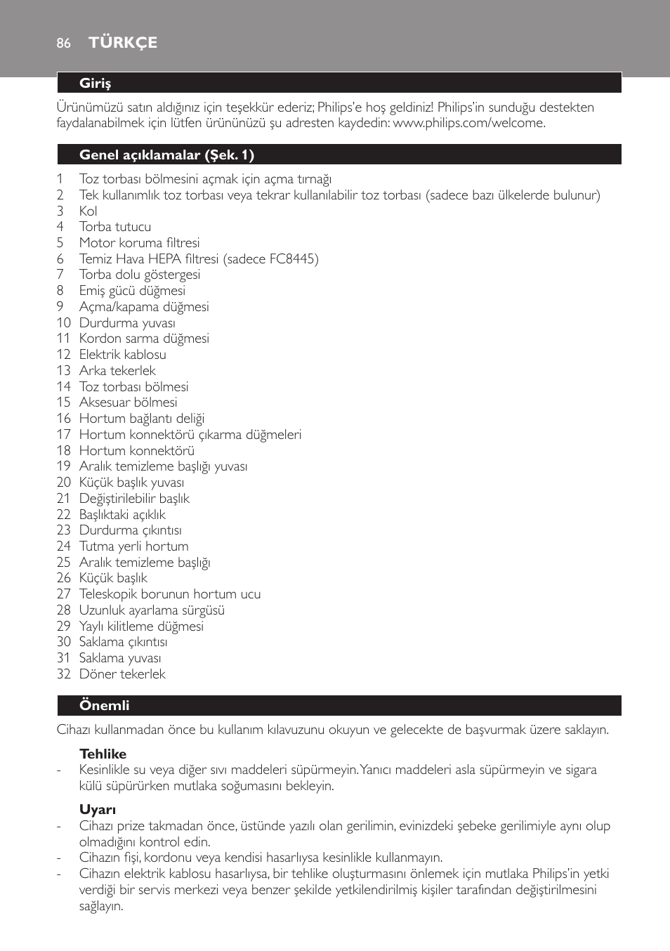 Philips FC8440 User Manual | Page 86 / 104