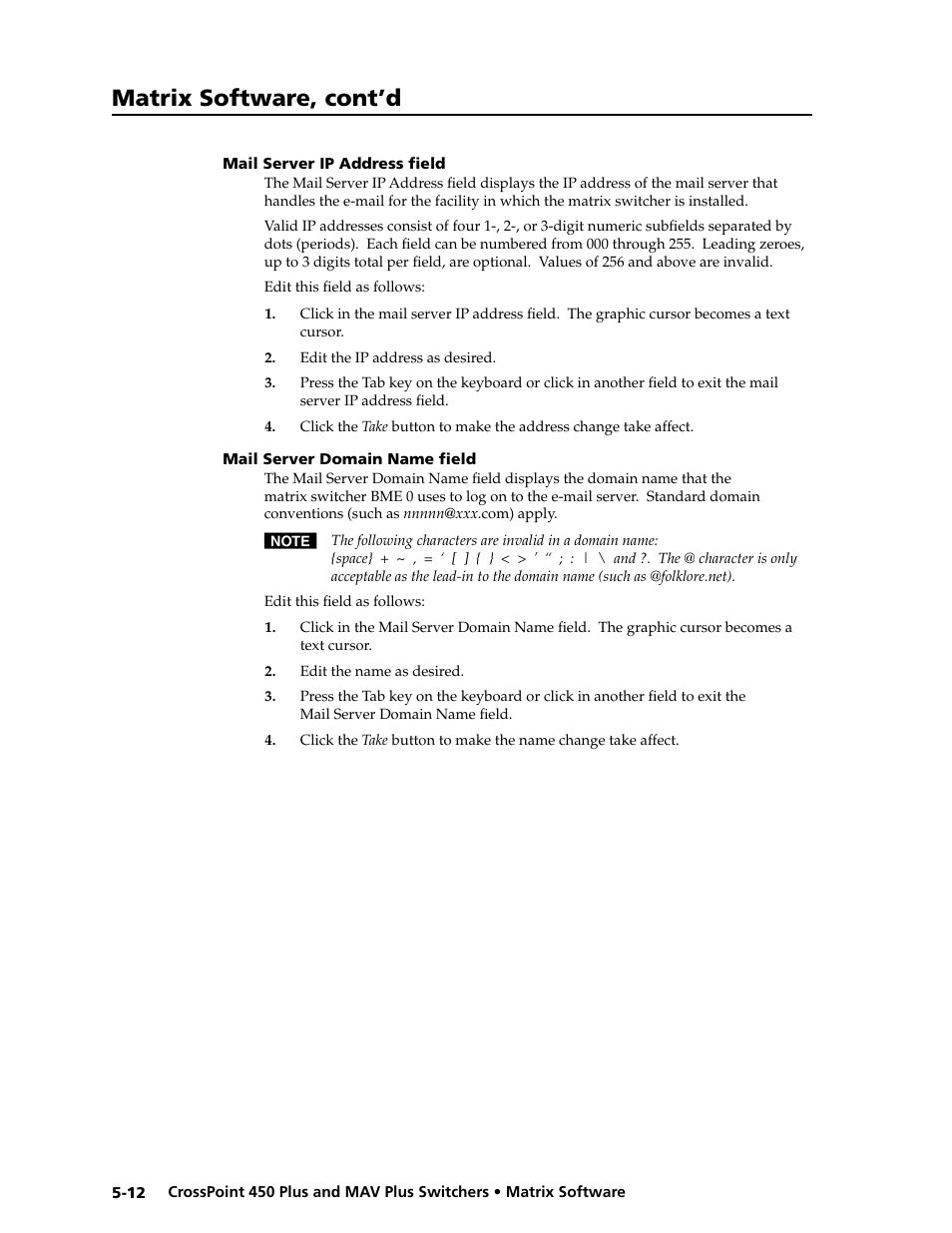 Preliminar y, Matrix software, cont’d | Extron electronic MAV Plus User Manual | Page 116 / 172