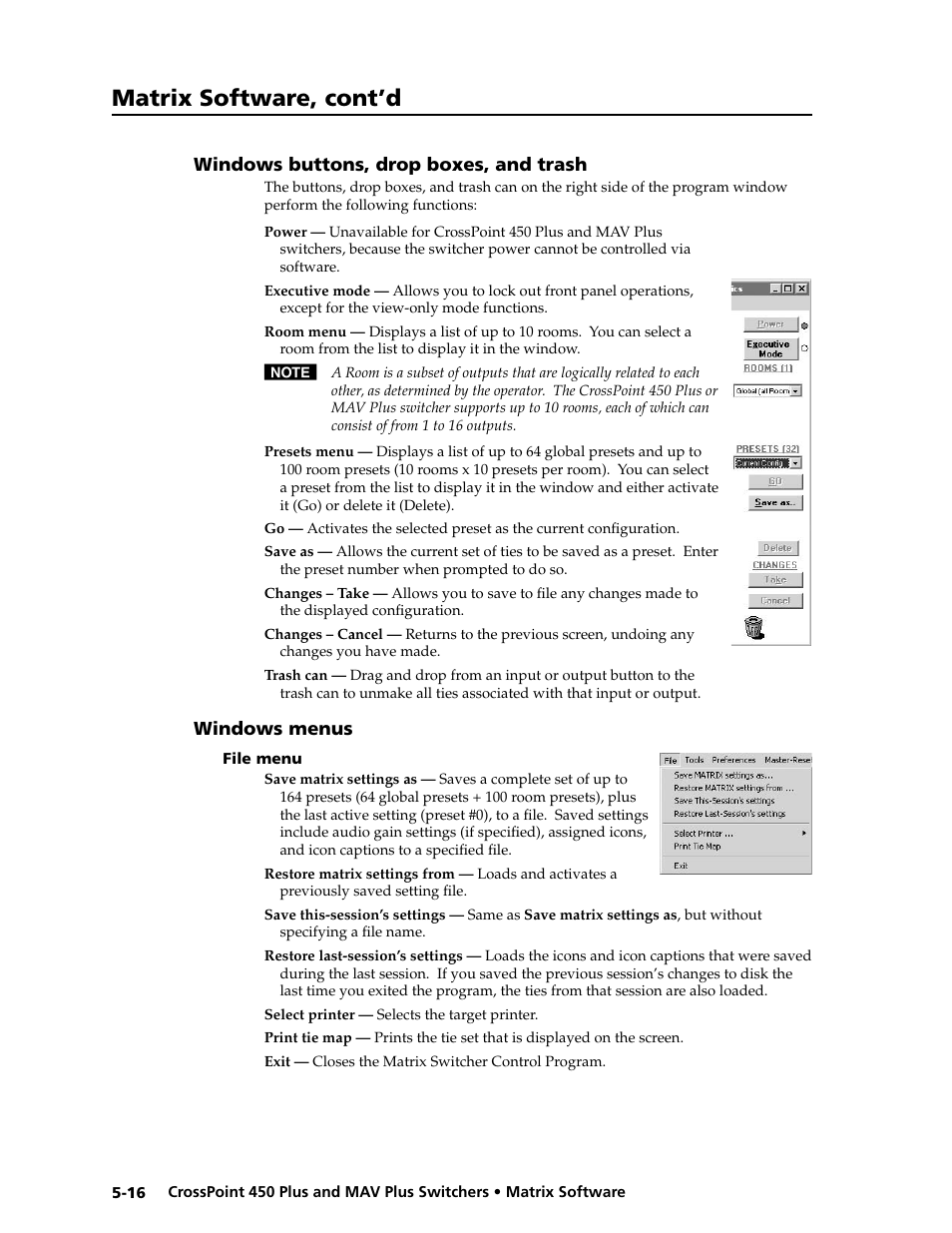 Preliminar y, Matrix software, cont’d | Extron electronic MAV Plus User Manual | Page 120 / 172