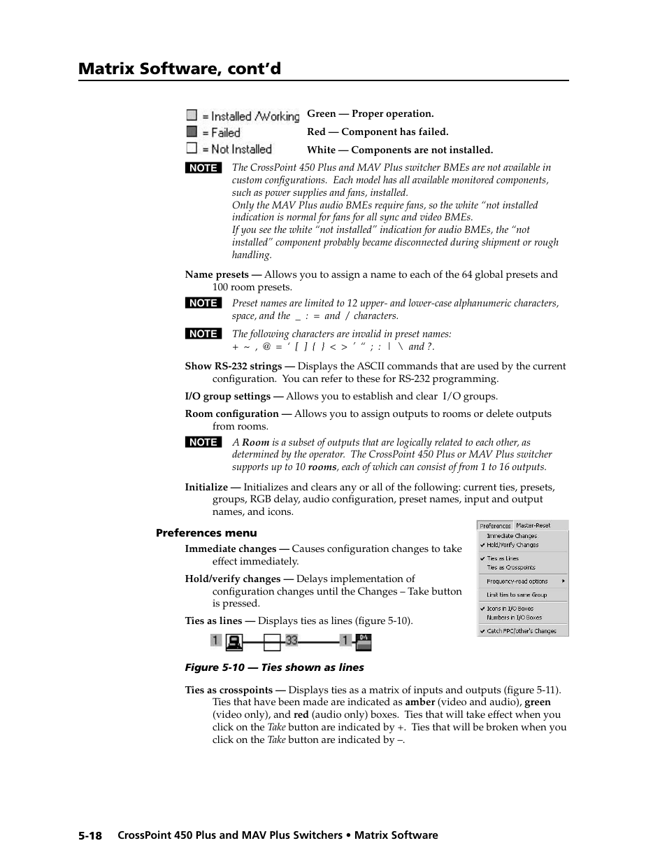 Preliminar y, Matrix software, cont’d | Extron electronic MAV Plus User Manual | Page 122 / 172