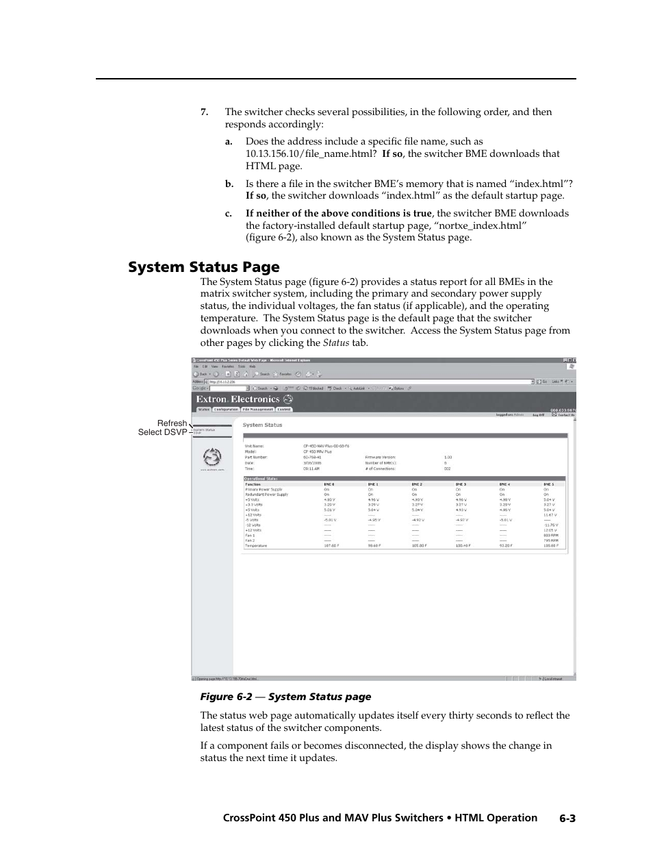 Preliminar y, System status page | Extron electronic MAV Plus User Manual | Page 127 / 172