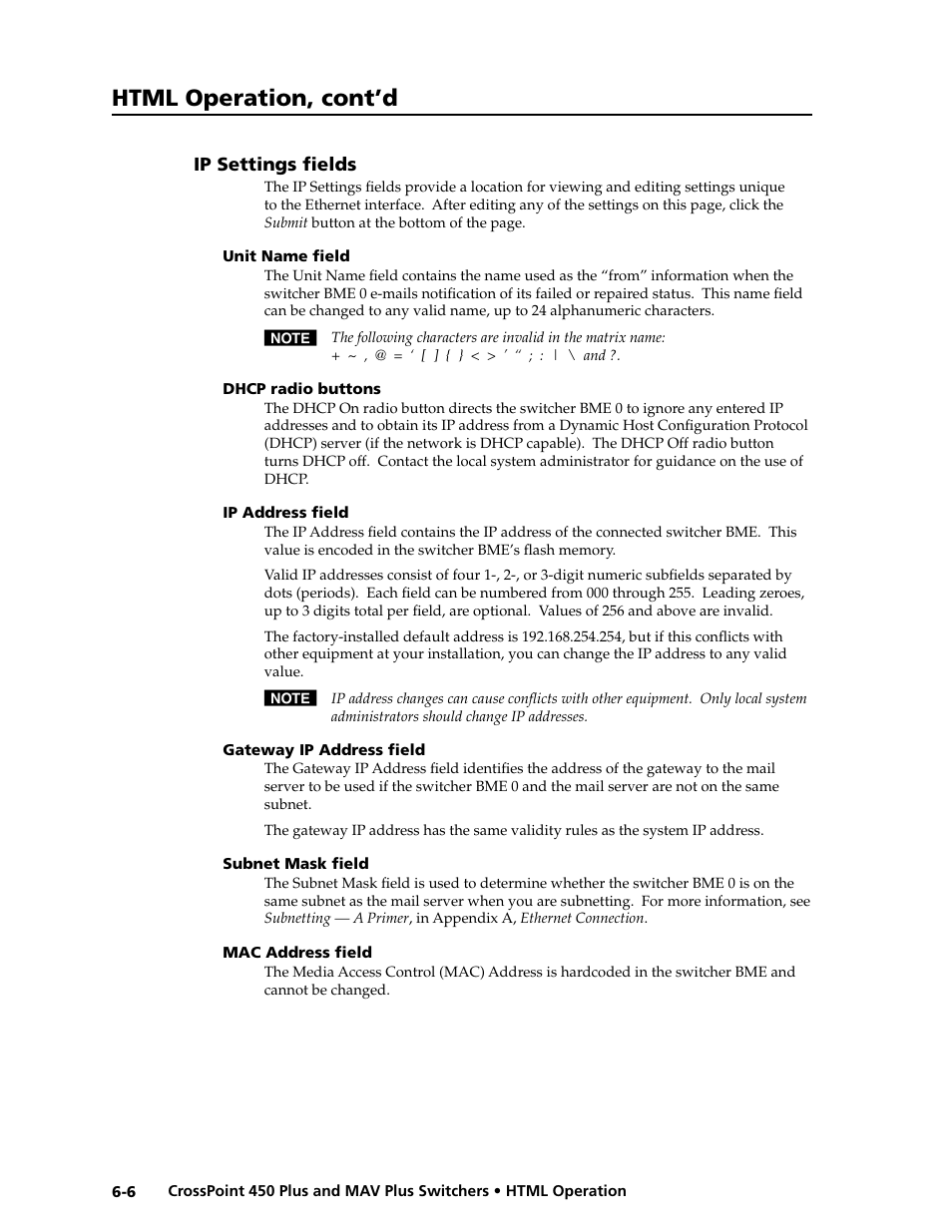 Preliminar y, Html operation, cont’d | Extron electronic MAV Plus User Manual | Page 130 / 172