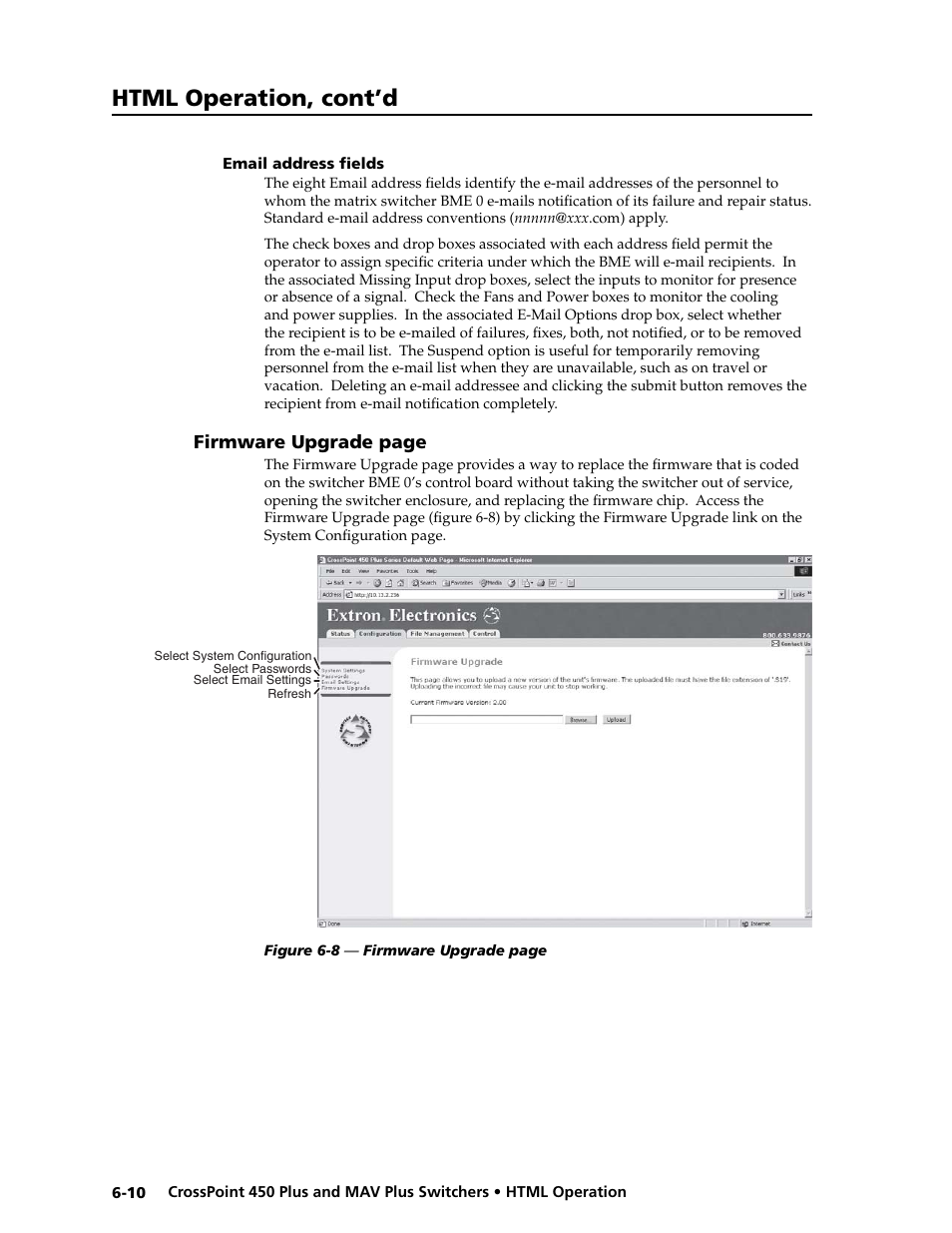 Preliminar y, Html operation, cont’d | Extron electronic MAV Plus User Manual | Page 134 / 172