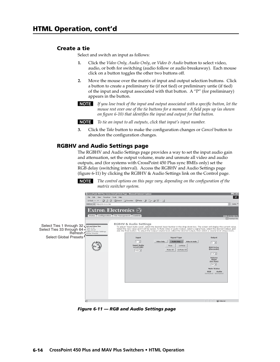 Preliminar y, Html operation, cont’d | Extron electronic MAV Plus User Manual | Page 138 / 172