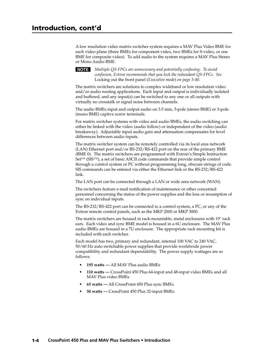 Preliminar y, Introduction, cont’d | Extron electronic MAV Plus User Manual | Page 14 / 172