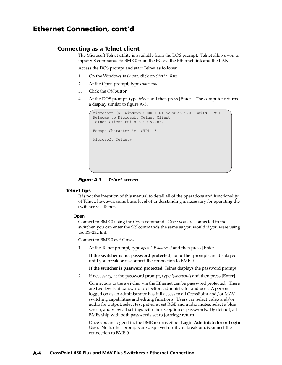 Preliminar y, Ethernet connection, cont’d | Extron electronic MAV Plus User Manual | Page 150 / 172