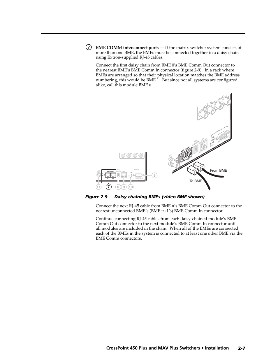 Preliminar y, Figure 2-9 — daisy-chaining bmes (video bme shown) | Extron electronic MAV Plus User Manual | Page 25 / 172