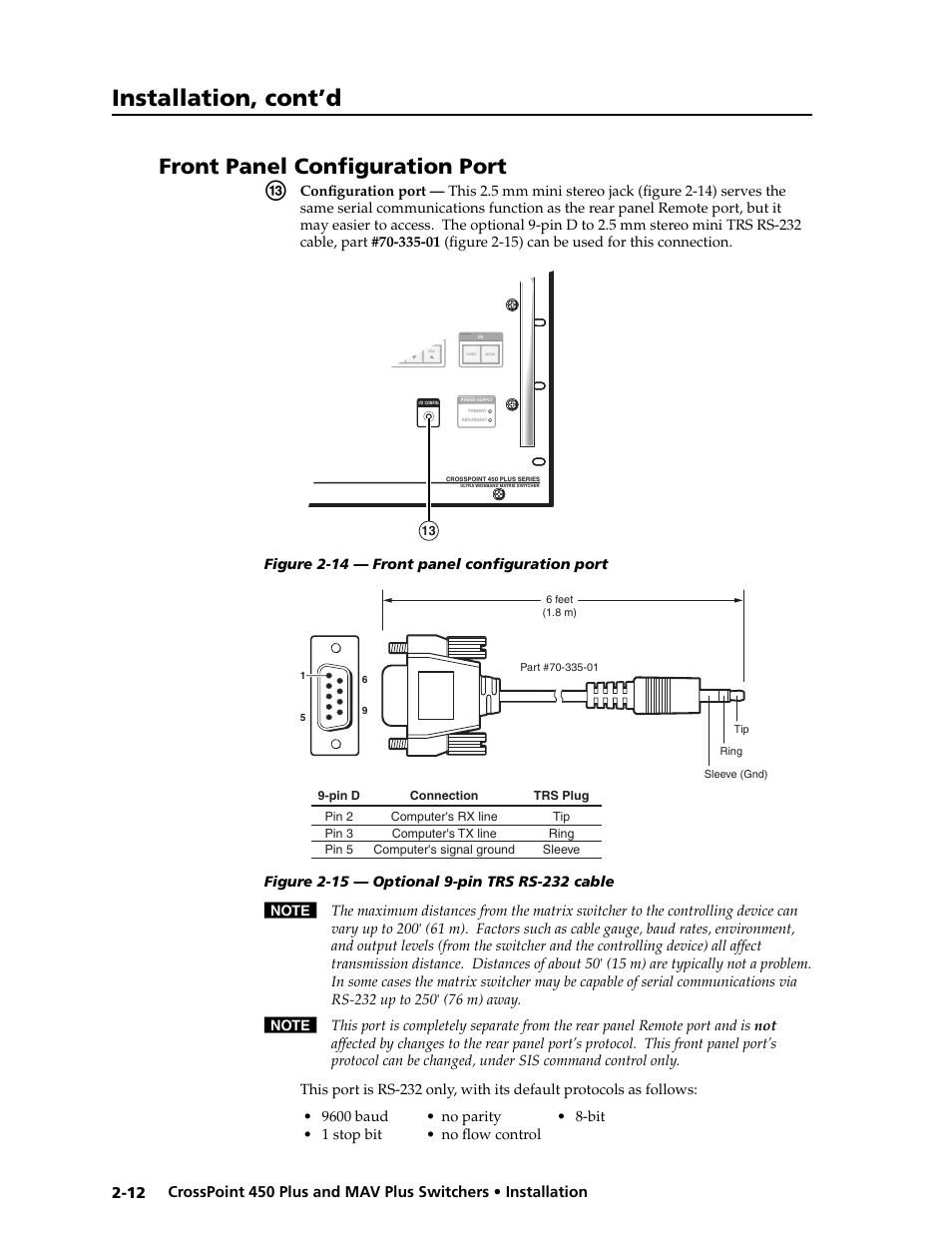 Preliminar y, Installation, cont’d, Front panel confi guration port | Extron electronic MAV Plus User Manual | Page 30 / 172