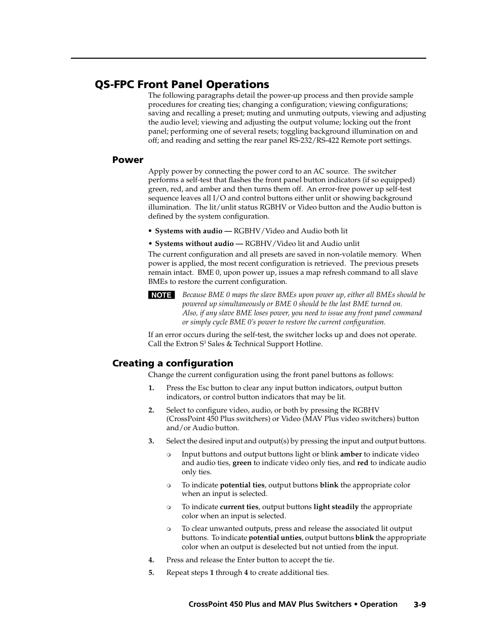 Preliminar y, Qs-fpc front panel operations | Extron electronic MAV Plus User Manual | Page 39 / 172