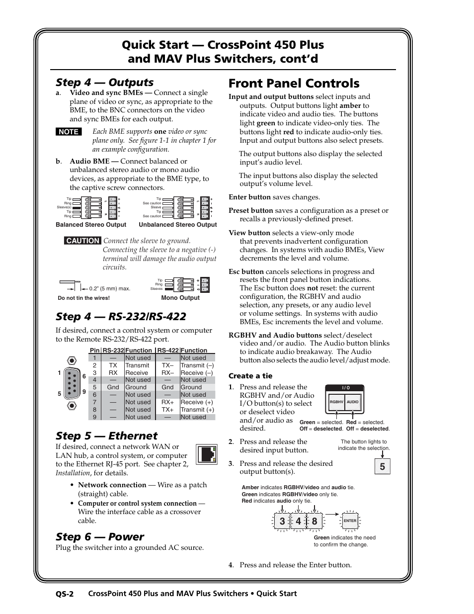 Preliminar y, Front panel controls, Step 4 — outputs | Step 5 — ethernet, Step 6 — power | Extron electronic MAV Plus User Manual | Page 4 / 172