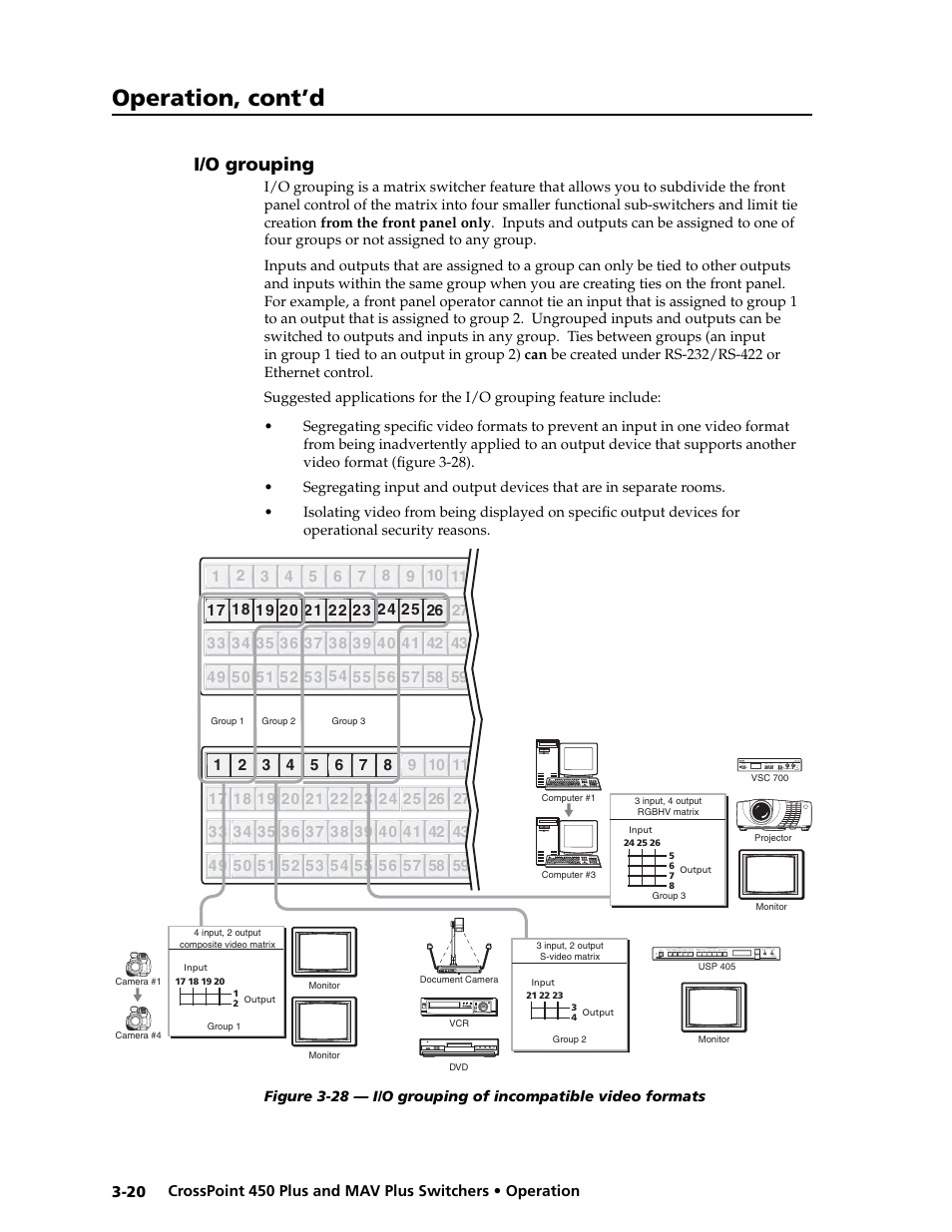 Preliminar y, Operation, cont’d, I/o grouping | Extron electronic MAV Plus User Manual | Page 50 / 172