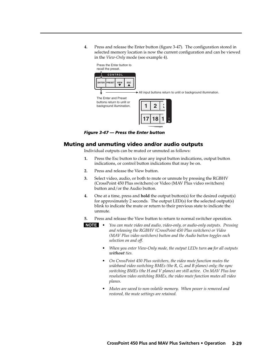 Preliminar y, Muting and unmuting video and/or audio outputs | Extron electronic MAV Plus User Manual | Page 59 / 172