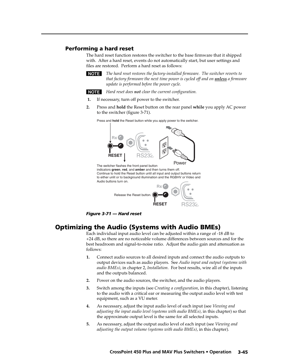 Preliminar y, Optimizing the audio (systems with audio bmes) | Extron electronic MAV Plus User Manual | Page 75 / 172