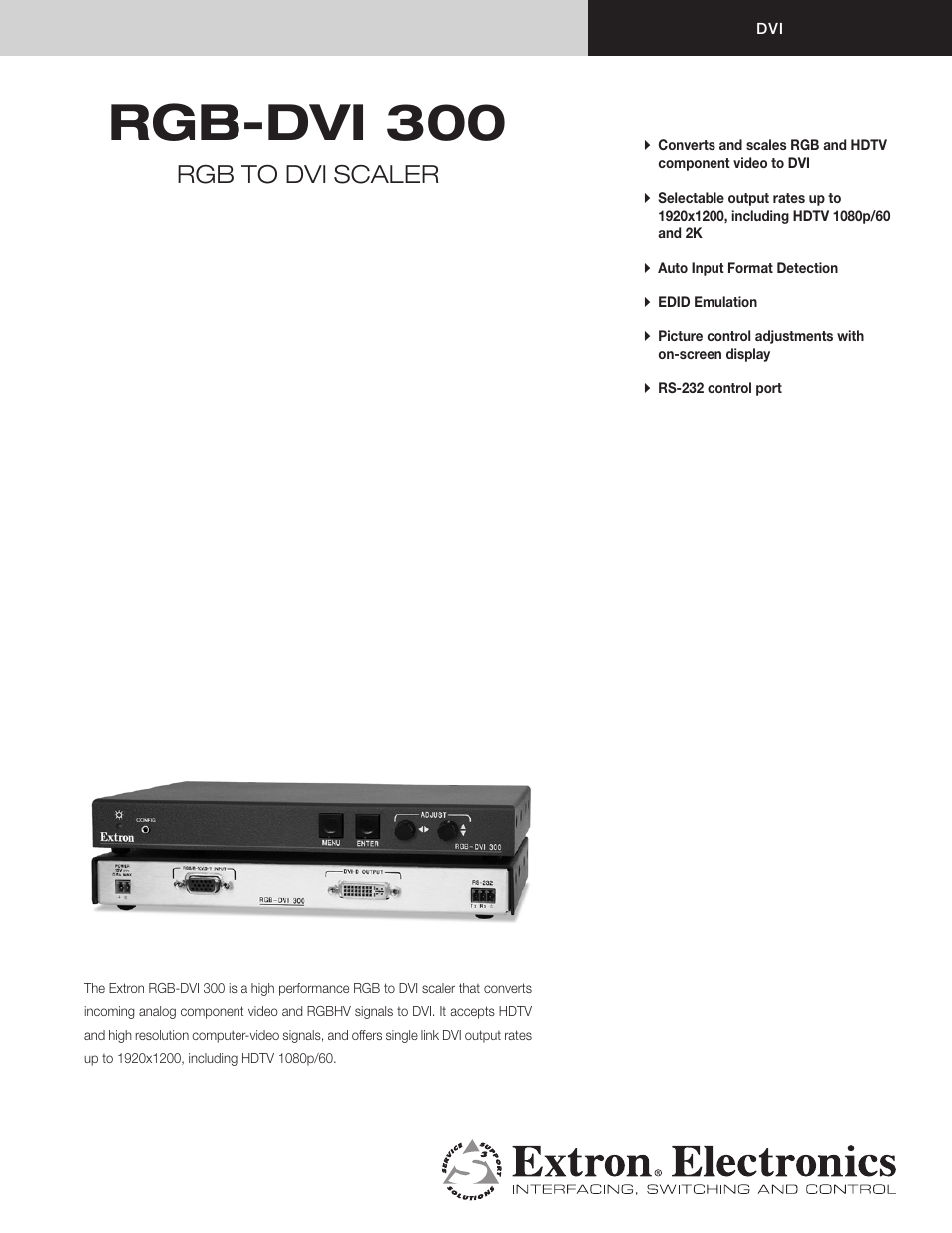Extron electronic RGB to DVI Scaler RGB-DVI 300 User Manual | 2 pages