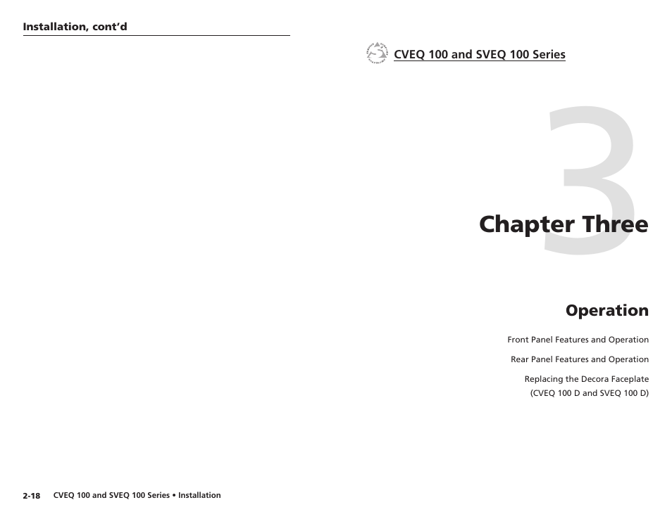Chapter three, Operation | Extron Electronics CVEQ 100 Series User Manual | Page 16 / 31