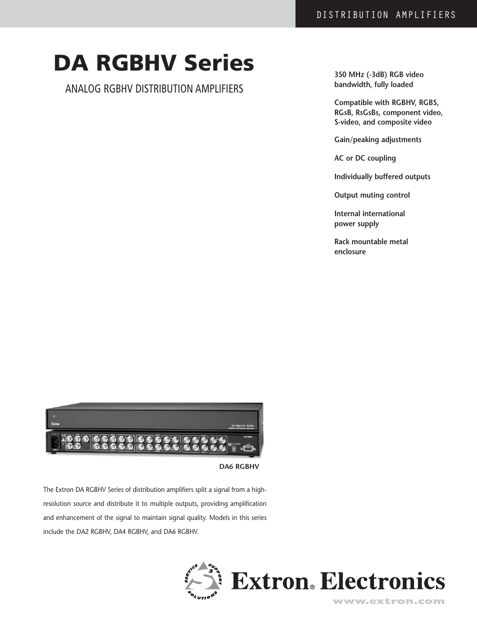 Extron electronic DA RGBHV User Manual | 2 pages