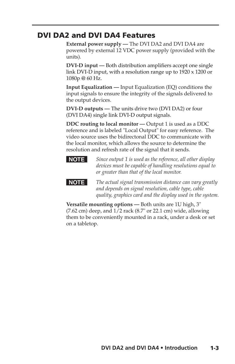 Dvi da2 and dvi da4 features | Extron electronic DVI DA4 User Manual | Page 11 / 30